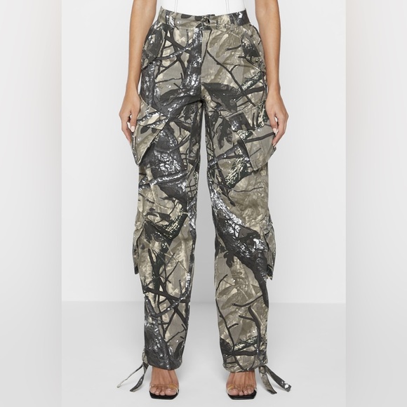 HIGH WAISTED CAMO CARGO PANTS - KHAKI CAMO - Picture 2 of 7